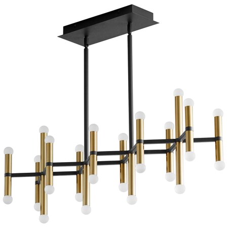 Oxygen Nero Linear Chandelier, 26-Light, LED, Black, Aged Brass, Frosted White Shade, 7.375"W (3-686-1540 4 3-686-1540